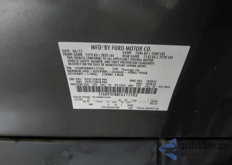 2015 Ford Taurus Sel from USA, damaged, VIN 1FAHP2E88FG177703